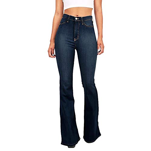 Damen Jeans Mom Fit Hohe Taille Damen Jeans Ausgestellte Jeans Hose Knopfleiste Stretch Reißverschluss aus elastischem Denim mit Tasche Frauen Solide Locker Bein gerade Palazzo, dunkelblau, 32 von Générique