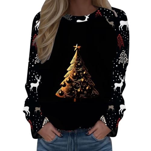 Damen-Pullover, Weihnachtspullover, mehrfarbig, bedruckt, große Größe, Pullover, Sweatshirt, bedruckt, Rundhalsausschnitt, Top, 1 - Schwarz, 48 von Générique