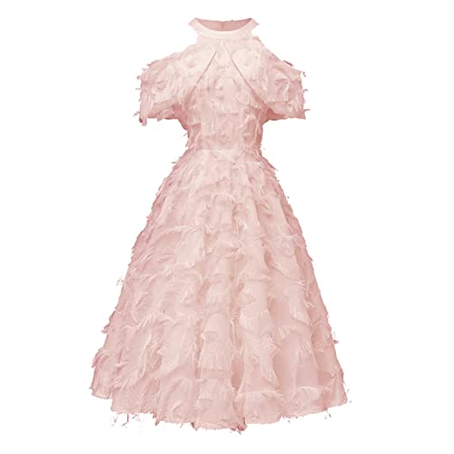 Damen Sommerkleid mit Stehkragen Cocktailkleid Übergröße, Rosa, XXL von Générique