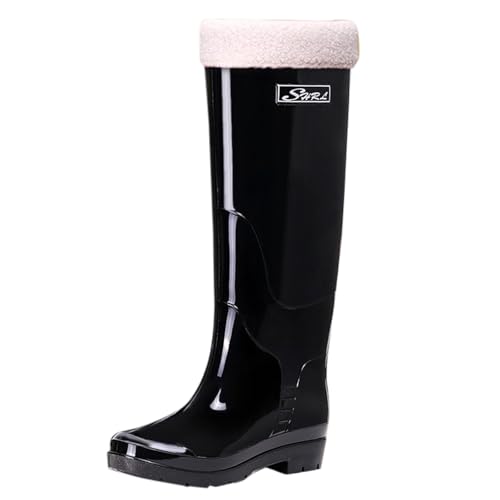 Damen-Stiefel auf Kniestiefeln Frühling Sommer Herbst und Winter High Top Plus Samt Baumwolle abnehmbar und waschbar Outdoor Fashion Arbeit Fishing Car Wash Kitchen Hohe Stiefel Schwarz für breite von Générique