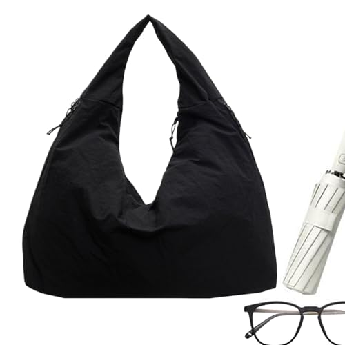 Einfarbige Tragetasche, einfarbig, für Damen, Laptoptasche aus Nylon, drapierte strukturierte Umhängetasche, Nylon-Sporttasche, Schwarz , Se référer au descriptif von Générique