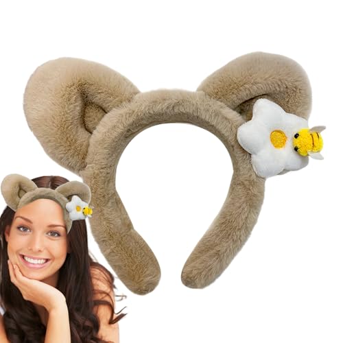 Face Washing Plush Headband, Spa-Makeup Hairband mit Bärenohren, Damen, rutschfest, niedlich, modisches Styling-Tool für Pilates, Workouts und Laufen, 6,1 x 1,18 Zoll von Générique