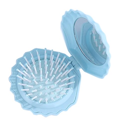 Faltbare Reisebürste | Haarbürste in Form einer Muschel für Tasche – Set Make-up-Spiegel und Massagekamm, Kopfleder, für Zuhause, Reisen, Badezimmer, Frauen, Mädchen, Dusche, von Générique