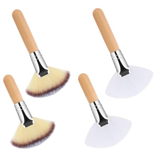 Fan Brush, Powder Brush Set, Blush Applicator Kit, 3,54 x 2,48 Zoll Soft Bristles für Make-up, Holzgriff Design, 4-teiliges Kosmetik-Set für Damen, Gesichts-Make-up-Anwendung von Générique