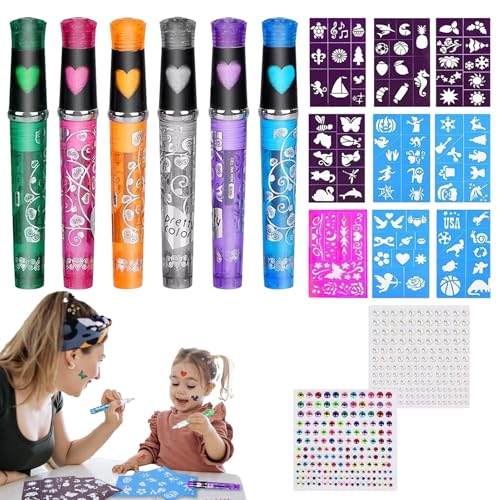 Farbmarker für das Gesicht – Stifte auf Wasserbasis in 6 Farben, waschbares Kunstzubehör | Sichere Make-up-Stifte mit einer Haut mit 9 kreativen Schablonen, ideal für Veranstaltungen S von Générique