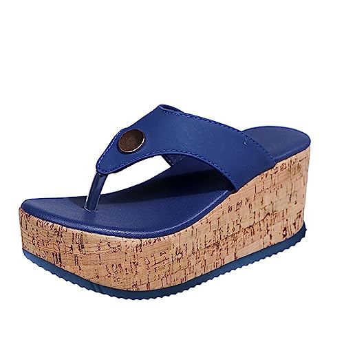 Flip-Flops, Mode, Damen, Sandalen, Bohemian, Wanderschuhe, Damen, Flip-Flops, kleiner Absatz, bequeme Sandalen, Strandschuhe, Sommer, bequem, Blau 1, 41 EU von Générique