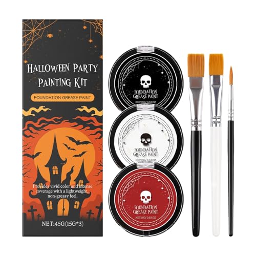 Foundation Weiß Gothic | Komplettes Set Weiß Schwarz Rot mit Pinsel | Make-up für Halloween-Partys, Shows und Cosplay Frauen Männer von Générique