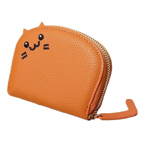 Geldbörse, Geldbörse, kleine Geldbörse aus PU-Leder mit Reißverschluss – tragbare Brieftasche mit Reißverschluss, kleine Geldbörse in Form einer Cartoon-Katze, Orange, Se référer au descriptif, Siehe von Générique