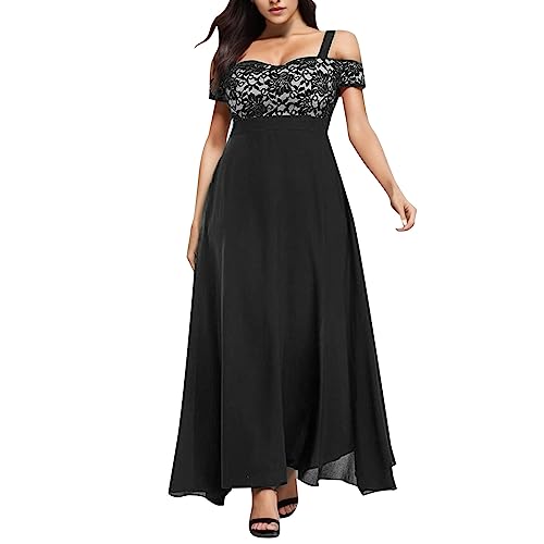 Générique 2024 AI – Frauen plus Größe kalte Schulter Spitze Blumen Maxi Abendkleid langes Kleid Seventies, Schwarz, XXXXXL von Générique