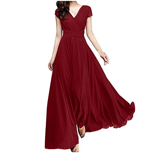 Générique 2024 - Abendkleid aus Chiffon mit kurzen Ärmeln und V-Ausschnitt für Damen, Abendkleid kurz, rot, XXXXL von Générique