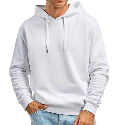 Générique 2024A New Herren Casual Kapuzenpullover einfarbig einfarbig Top ohne Taschen Herbst und Winter Hoodies und Strickpullover, weiß, L von Générique