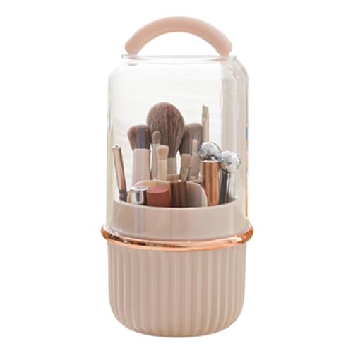 Générique 360 Grad Rotating Makeup Brush Organizer, Waterproof Brush Holder Wit Color Pink Lid, Large Capacity Makeup Brush Storage Tube for Vanity, Convenient Brush Organizer von Générique