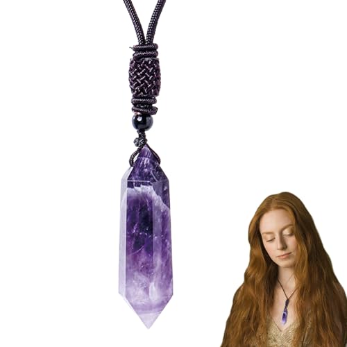 Générique Amethyst Halskette | Amethyst Halskette | Edelsteinhalsketten | Kristallstein Halsketten | Punkt-Steine Steinkette | Seilhalsketten für Männer | Cade von Générique