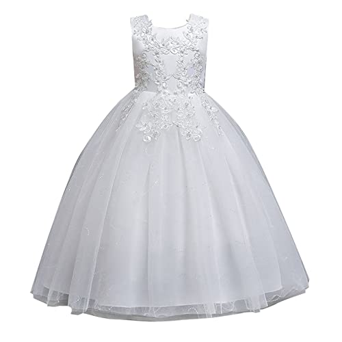 Générique Blumen Kleine Mädchen Tüll Spitze Abendkleid Hochzeit für Kinder Formel Geburtstag Prinzessin Pageant Ball Maxi Kleid Brautkleid, weiß, 2-3 Jahre von Générique