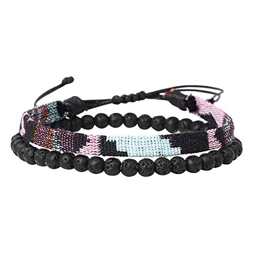 Générique Breite Mond Ringe Bohemia Handmade Weave Bead Beach Festival Armband verstellbar Set von 2 Herren Damen Zubehör Farben Edelstahl kostbare Schmuck, Einheitsgröße, Stoff + Stein, Kein von Générique