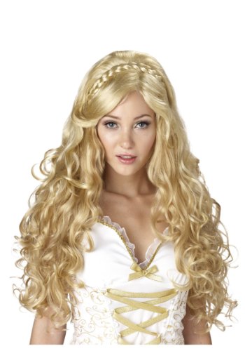 Generique - Burgfräulein Locken-Perücke mit Zopf goldblond von California Costumes