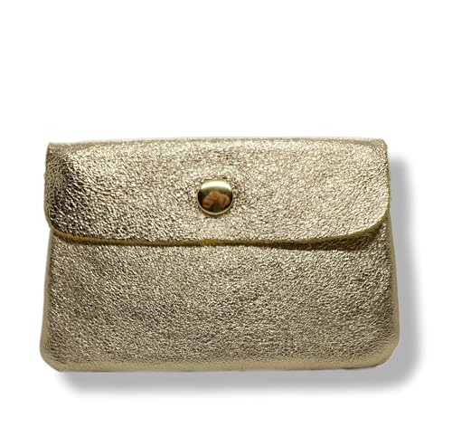 Générique Damen-Geldbörse, schillerndes Leder, Metallic-Leder, glänzend, Echtleder, 3 Fächer, RFID-Etui, gold, Minimalistisch von Générique