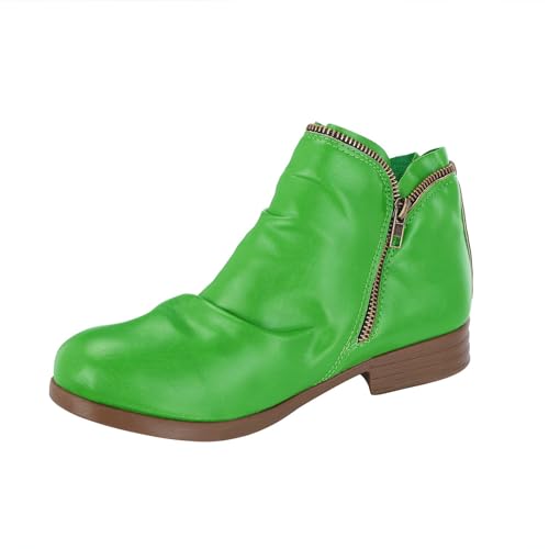 Générique Damen-Stiefel, Cowboystiefel, Leder, flach, Winter, weich, bequem, lässig, einfarbig, Punk, Winterstiefel, bequem, mit rundem Zehenbereich, mit Reißverschluss, A., 43 EU von Générique