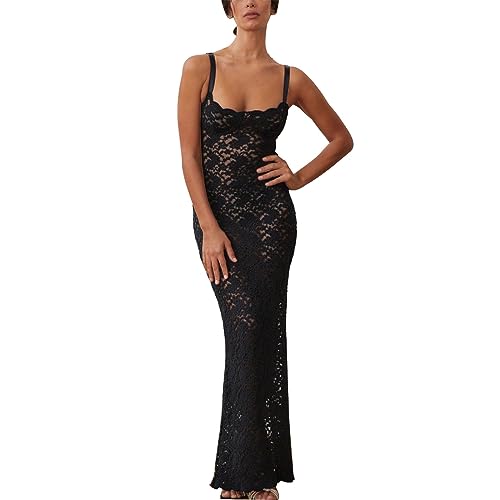 Générique Damenkleid Jahr 20 – Cocktailkleid, figurbetont, sexy, aus transparenter Spitze, für Damen, mit Schulterausschnitt und ausgestelltem Rock, für Mädchen, Schwarz, X-Large von Générique