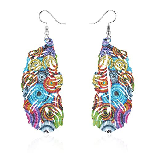 Générique Dayoff Damen Ohrring Pfauenfeder schwingend Haken Ohrringe Mode Legierung Blatt Ohrringe Schmuck E379 von Générique