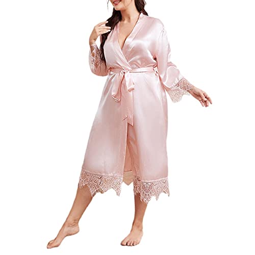 Générique Extra Größe Sommer Cardigan Nachthemd Langarm Haus Kleidung mittellang Bademantel Eis Seide Pyjamas Damen Perücke Halloween, Rosa, 54 von Générique