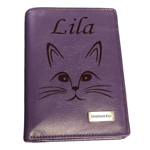 Générique Geldbörse aus Rindsleder, personalisiert mit Ihrem Text oder Vornamen und einer Zeichnung nach Wahl. Kleines Modell. Erhältlich in Violett, Rot und Orange, violett, 14x10, Klassisch von Générique