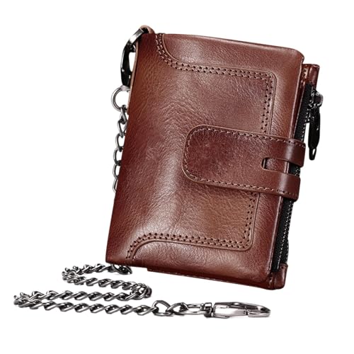 Générique Geldbörse aus Leder im Vintage-Stil mit Kette – Herren-Kreditkartenbörse | Geldbörse aus Rindsleder mit Reißverschluss und mehreren Karten für Geldscheine, Coffee, Se référer au descriptif von Générique