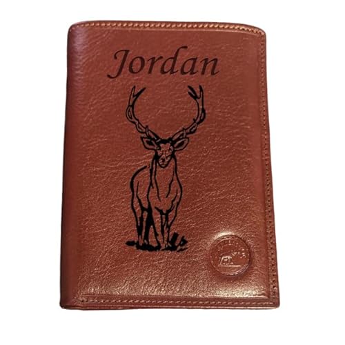 Générique Geldbörse aus braunem Leder, personalisiert mit Ihrem Text oder Vornamen und einer Zeichnung nach Wahl (Hier, Hirsch, Jagd), mittelgroßes Modell, erhältlich in verschiedenen Farben., braun von Générique