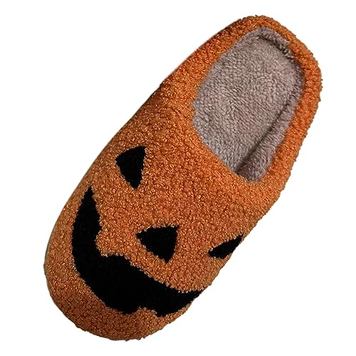 Générique Halloween-Hausschuhe, kleine Hausschuhe, Damen, Paar, Winter, Mode, Halloween, Motiv, Baumwolle, Hausschuhe, Halloween, Plüsch, Orange 2, 45 EU von Générique