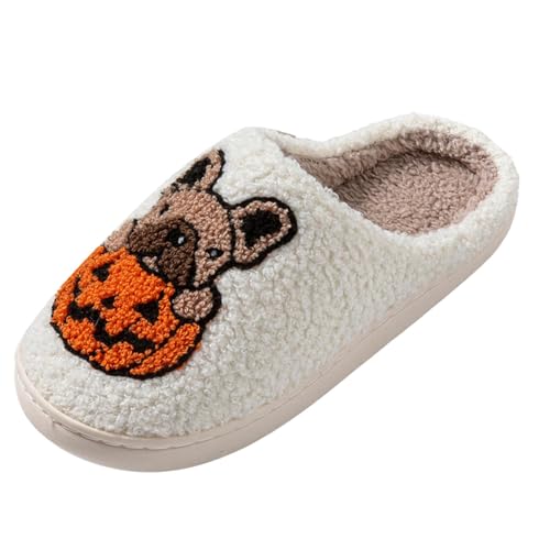 Générique Halloween-Pantoffeln für Kinder, Hausschuhe aus Plüsch, bequem, Winter, lächelnd, warm, niedlich, Hausschuhe aus Baumwolle, A weiß., 36 EU von Générique