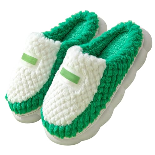 Générique Hausschuhe für Damen, bequem, Winter – Corduroy Slippers Hausschuhe einfarbig Pelz Plüsch Schuhe Herbst Winter Hausschuhe Slipper mit weicher Sohle Slippers, grün, 39 EU von Générique