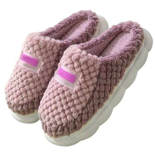 Générique Hausschuhe für Damen, bequem, Winter – Corduroy Slippers Hausschuhe einfarbig Pelz Plüsch Schuhe Herbst Winter Hausschuhe Slipper mit weicher Sohle Slippers, violett, 36 EU von Générique