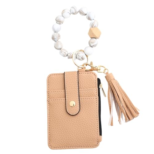 Générique Kartenetui aus Leder – Kartenetui aus Leder, Kartenhalter für Armbänder, Kartenhalter im Boho-Stil mit Perlen, khaki, Se référer au descriptif, Siehe Beschreibung von Générique
