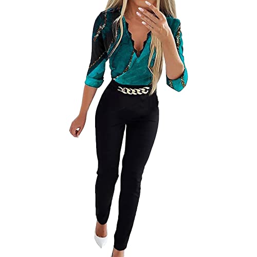 Générique Lässiger Jumpsuit mit langen Ärmeln aus Spitze für Damen, Nachthemd, Katze, grün, 36 von Générique