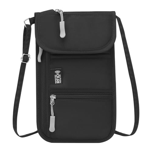 Générique Reisepasshalter, Reisepass-Geldbörse, Anti-Theft Dokumententasche, Kartentasche, ideal für Hiking Running Urlaub Business Trips Gym Camping Umschaltbar, Schwarz, 1 Stück von Générique