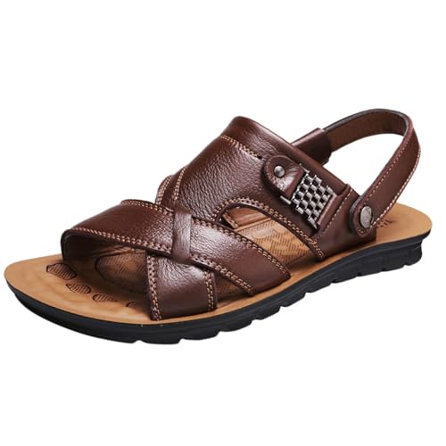 Générique Sandalen aus Leder für Herren, Walking-Sandalen, Leder, Slip, bequem und leicht, bequeme Schuhe, Braun A., 42 EU von Générique