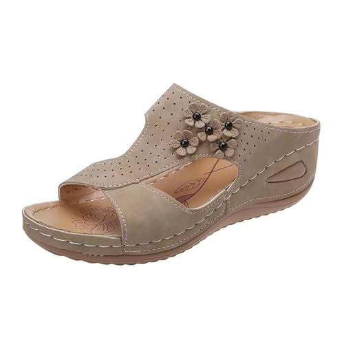 Générique Sandalen für Damen, Strandschuhe, Sandalen, mit runder Spitze, Sommer, Sommer, Schuhe, atmungsaktiv, Pumps, kleiner Absatz, kaki, 43 EU von Générique