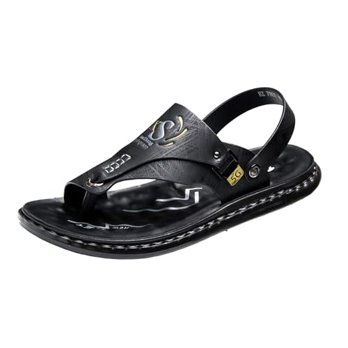 Générique Sandalen für Herren, Leder, Strandschuhe, Sommer, Schuhe für Pool und Strand, Hausschuhe, Flip-Flops für Herren, Sommer, rutschfest, Pool, Zunge, Le Noir 1, 44 EU von Générique