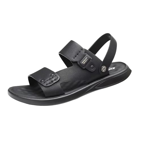 Générique Sandalen für Herren, Strandschuhe, Sandalen, Herren, Leder, offener Zehenbereich, Flip-Flops, Coole Schuhe, Strandschuhe, rutschfest, Sommer, bequem, Hausschuhe, Sommer, leicht, Schwarz, 42 von Générique