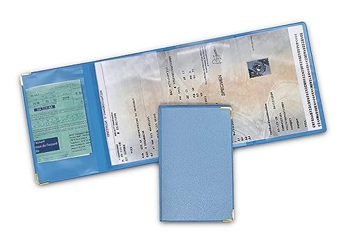 Générique Schutzhülle für Kreditkarten und Versicherung, 4 Klappen, Schutzhülle aus Hart-PVC, Metallic-Effekt, Himmelblau, hergestellt in Frankreich, Gard, himmelblau, format fermé 9 x 13,5 cm, Modern von Générique