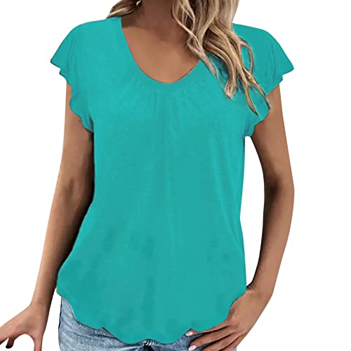 Générique Sexy Oberteile für Frauen Abendclub Spitze Nacht Tops für Frauen Kleid Casual Rüschen V-Ausschnitt T-Shirts Rüschen Tops Sommer Mode T-Shirt, blau, Large von Générique