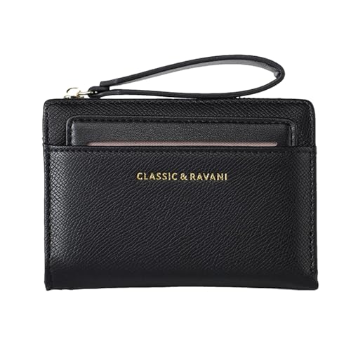 Générique Short Zipper Wallet, Lightweight Credit Card Wallet with Lanyard, 4,92 x 3,54 x 0,98 Zoll Stylish Compact Multi Functional Coin Purse, Large Capacity for Important Notes and Cash, Schwarz , von Générique