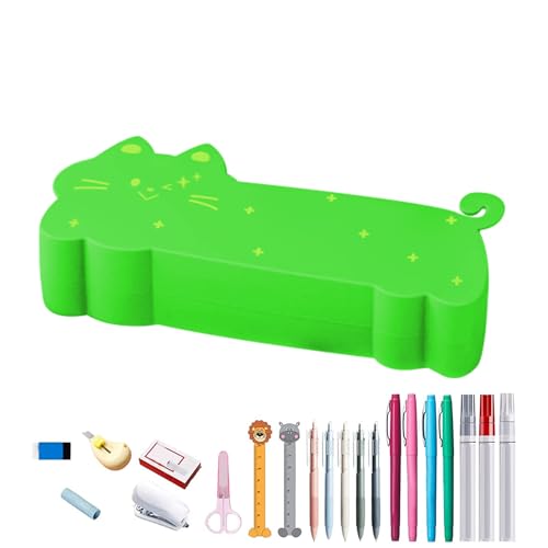 Générique Silikon-Stifttasche, Katzenform, 20,6 x 3,97 x 3,74 cm, weich, flexibel, mit Reißverschluss für Schreibtisch, Schule, Jugendliche, Kinder, Klassenzimmer, Zuhause, Schlaf, Reisen, grün, Se von Générique
