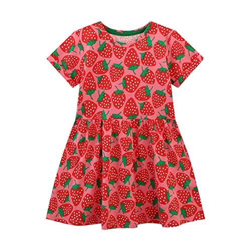 Générique Sommer Neue Kleidung für Kinder Rock Wind Mädchen Erdbeere Strickkleid Baumwolle Cartoon Druck Prinzessin Kleid Mädchen Erwachsene Abend, Wassermelonenrot, 8 Jahre von Générique