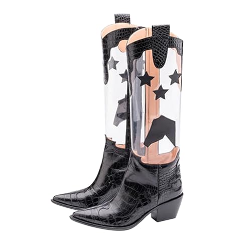 Générique Stiefel mit halber Wade für Damen, breite Wadenstiefel, dicke Absätze, halbrund, spitz, modisch, Stiefel, Vintage, rutschfest, Herbst / Winter, Schwarz , 42 EU von Générique