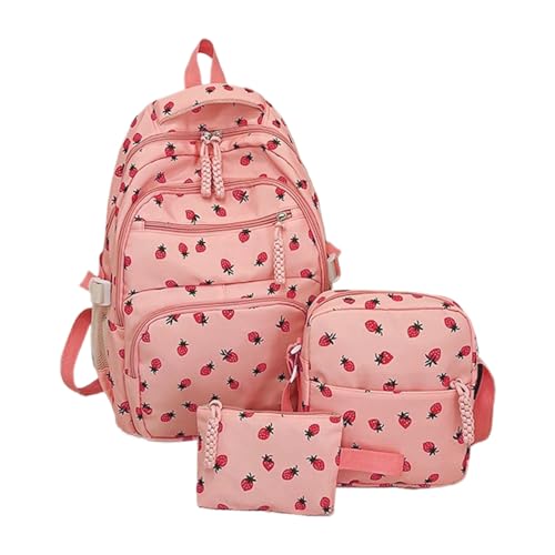 Générique Strawberry Bookbag, Bookbag Set, Pen Purse Pouch, Shoulder Knapsack Comes with Three Sizes for Students Daily Commuting Outdoor Trips Camping Preschool Activities and Travel Use, Rosa, Se von Générique