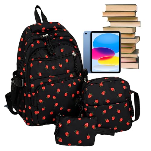 Générique Strawberry Büchertaschen-Set – Soupchoir des Stifthalters, Schultergurt | niedlicher Organizer für Outdoor-Reisetaschen, Reiseausrüstung zur Schule mit mehreren Taschen, Schwarz , Se référer von Générique