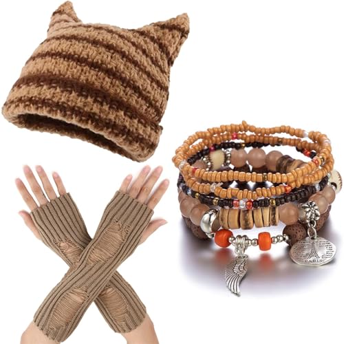 Générique Therian Gear Y2K Kleidung, Grunge Clothing - Fäustlinge, Emo-Mütze, fünf Fairycore Armbänder von Générique