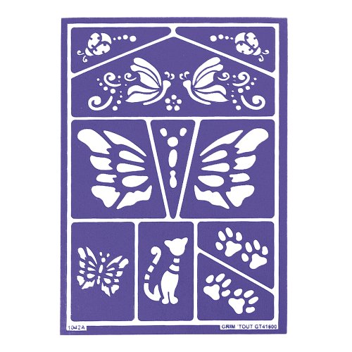 GRIM'TOUT Express-Make-up-Schablone, wiederverwendbar, zum Malen und Schminken, für Party, Geburtstag, Halloween, Gesicht und Körper, A5, Motiv: Katzen und Schmetterlinge von GO MANGA