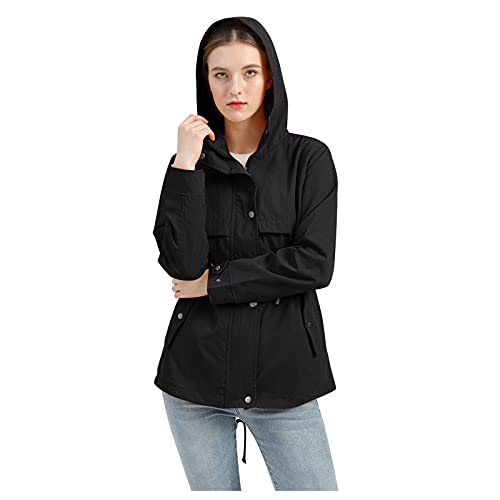 Générique Winddichte Jacke für Damen, lässig, mit Taschen, Kapuze, winddicht, atmungsaktiv, für Frühling, Herbst, Schwarz, 50 von Générique